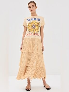 FARM Rio Summer In The Tropics Fringe Dress in Sand